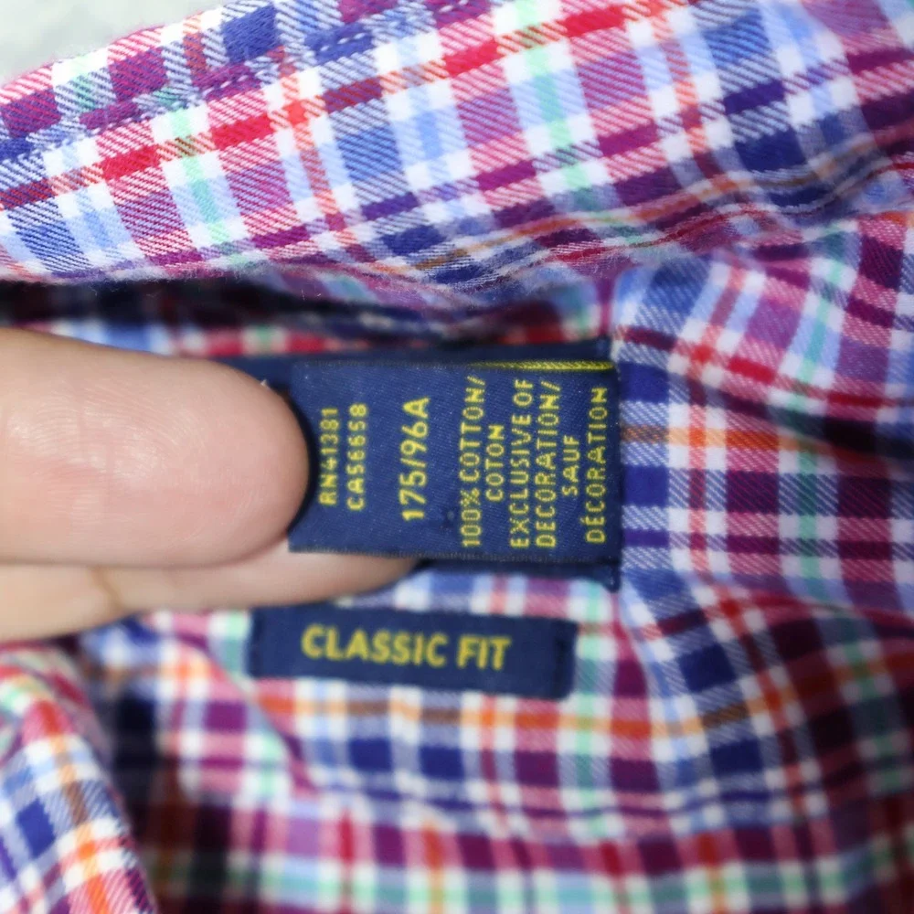 Polo Ralph Lauren Mens Classic Fit Plaid Button Down Shirt Red Blue Medium M